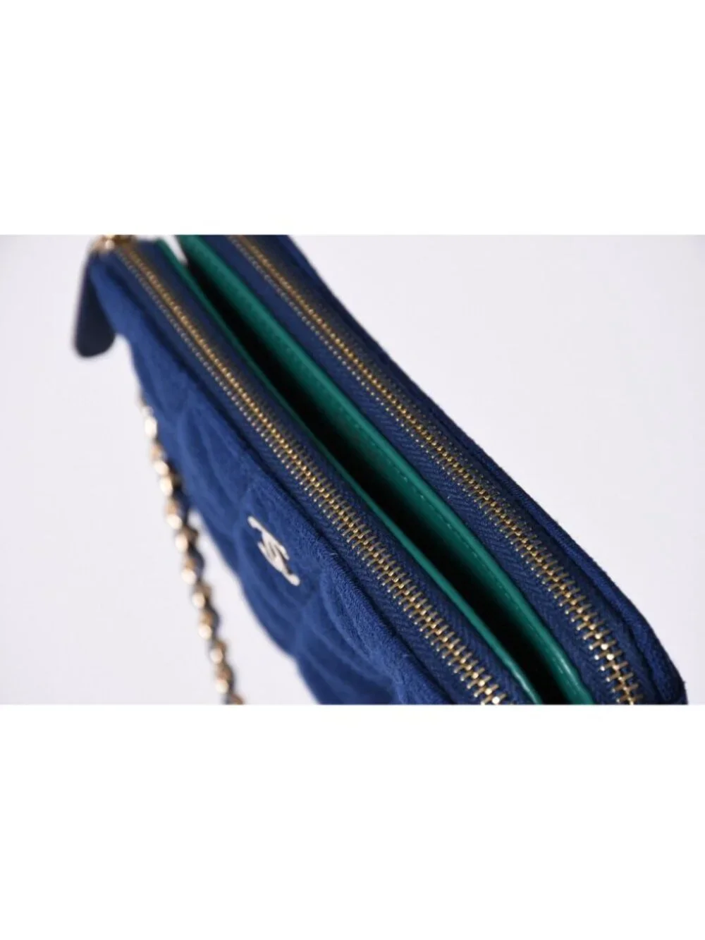 Chanel Chain Wallet Quilted CC Logo Navy Blue Gold Shoulder Bag
